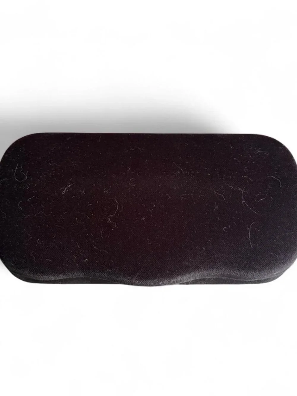 Gucci clamshell sunglasses case exterior black velvet and metallic blue interior